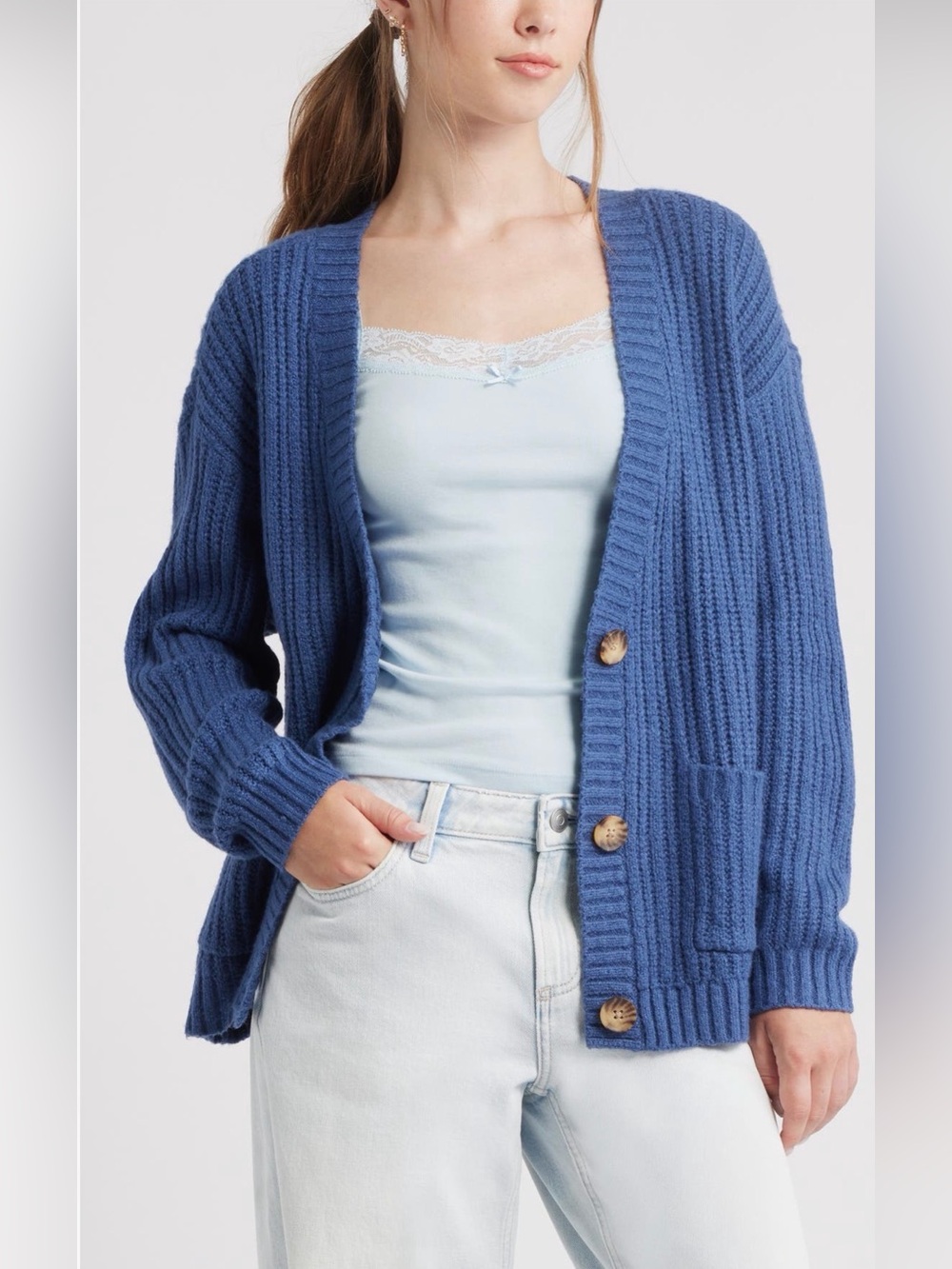 BP. Cozy Oversize Cardigan knit sweater top blue indigo medium NWT